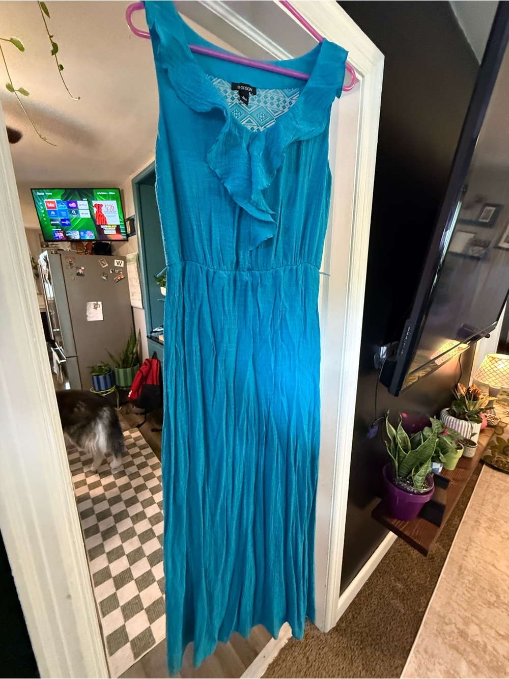 B.DESIGN Large Teal Turquoise Maxi Dress Crochet Back Ruffle Boho Sleeveless